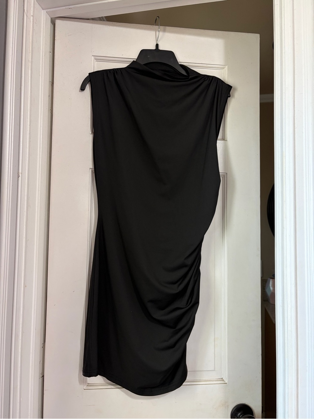Sleek Black Draped Sleeveless Mini Dress